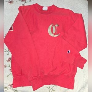 Vintage Reverse Weave Champion Bold Red Varsity Letter Crewneck Sweater MEDIUM
